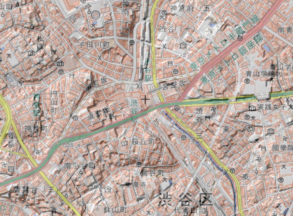 渋谷駅周辺の地形図